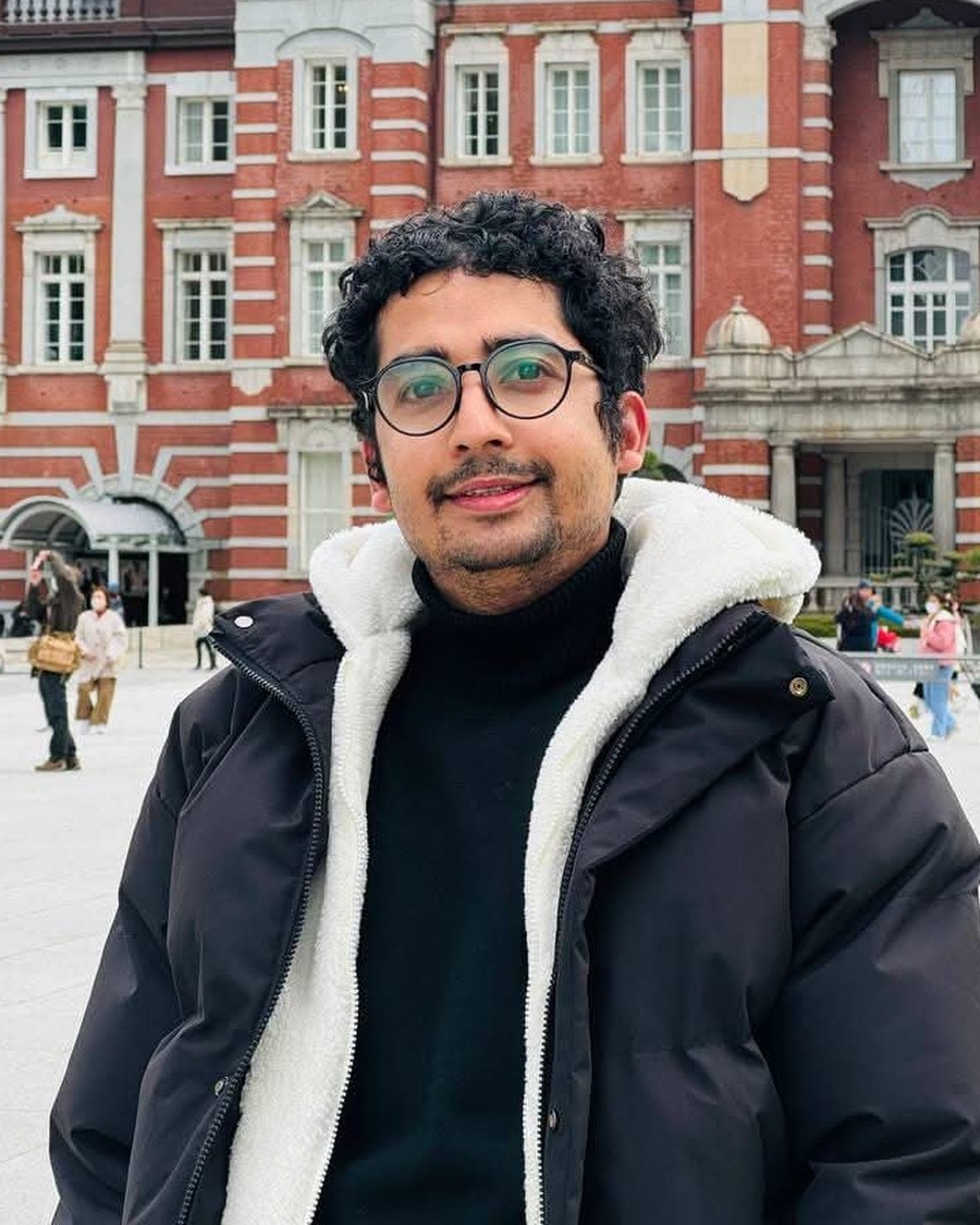 Sujan Dahal, Nepali author of the novel आश्रय, photographed outside Tokyo Station, Japan